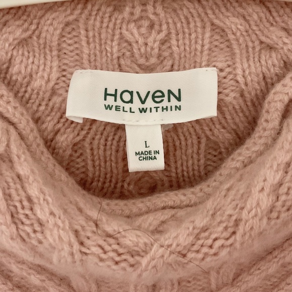 Cashmere Cable Knit Roll Neck Women's Sweater Haven Well Within Soft Pink Sz L - Picture 5 of 6